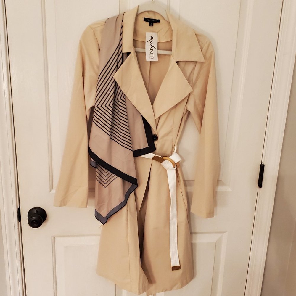 Belted Trench Dress with Scarf